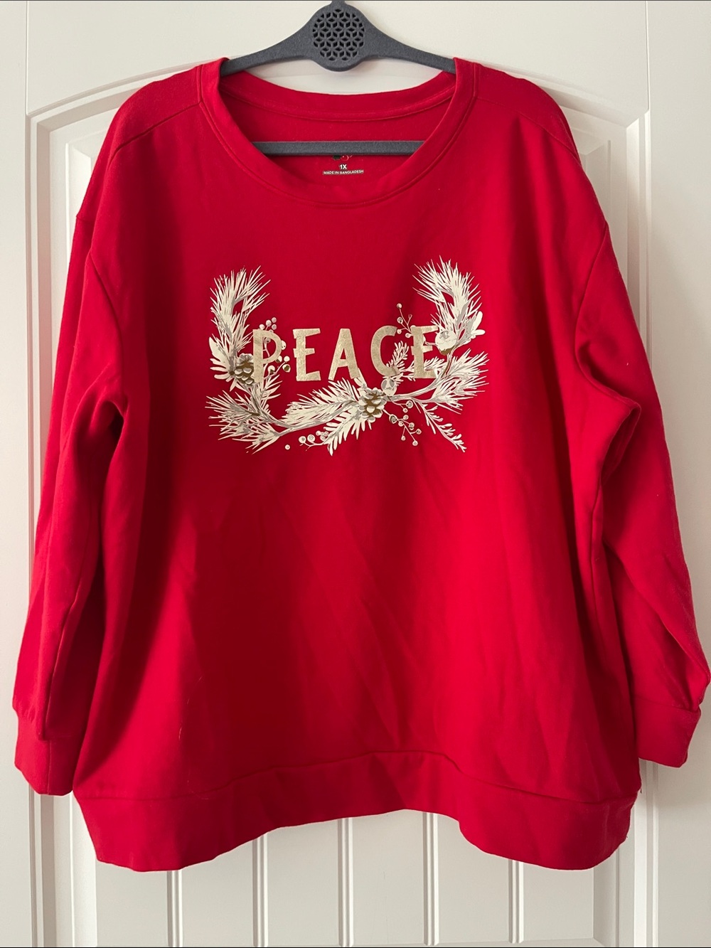 Women’s Peace Christmas Holiday Red Sweatshirt 1X NWOT